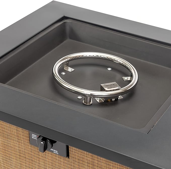 Propane Fire Pit Table, 28" Firepits for Outside, Gas Fire Pit for Outside Patio, Propane Fire Table with Rain Cover for Patio, Deck, 50000BTU, Tank Inside, Tank Not Included, Black+Brown