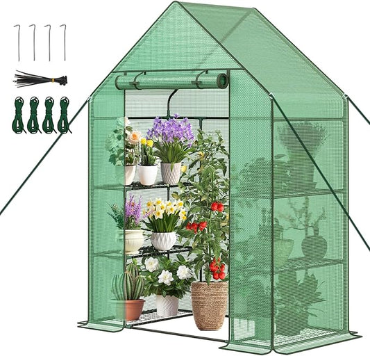 Greenhouse, 56×28×76" Walk in Greenhouse, Portable Green House for Outdoors with Thicken PE Cover, 3 Tiers 8 Shelves for Plants, Flowers, Seedling (Green, 56x28x76 inch)