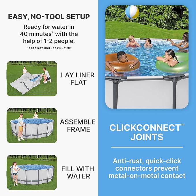 Bestway Steel Pro MAX 15' x 48" Above Ground Pool, Round Metal Frame Outdoor Swimming Pool Set with Filter Pump, Ladder, and Cover, Gray
