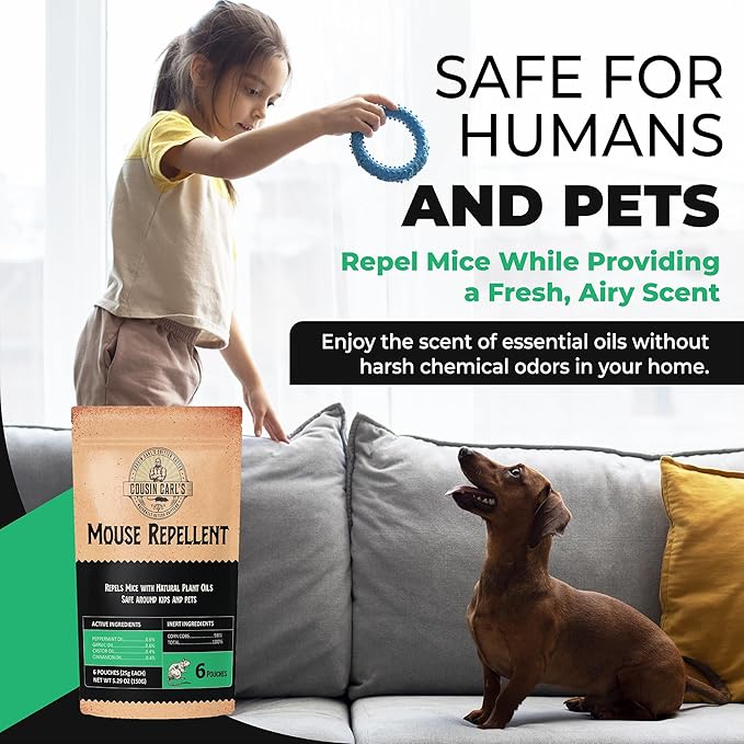 Cousin Carl’s Natural Mouse Repellent Pouches – Plant-Based Pest Control Formula (18-Pack)