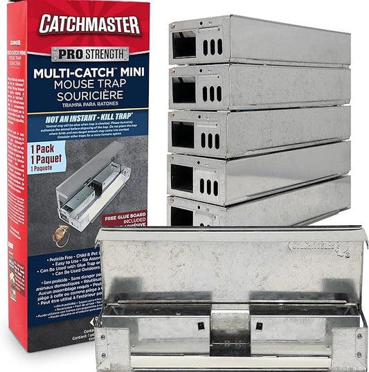 Catchmaster Pro Series Multi-Catch Mini Mouse Trap 6-Pack, Humane Mouse Traps Indoor for Home, Includes Replaceable Glue Board, Live Catch Pest Control for Garage & Shed