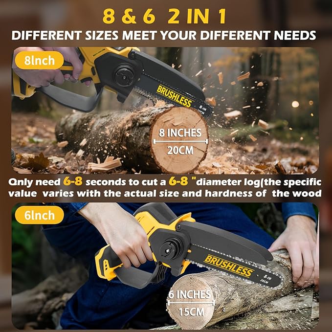 Mini Chainsaw Compatible With Dewalt 20V Battery MAX,8 Inch & 6 Inch Cordless Pruning Chainsaws,1000W Brushless Powered Mini Chain Saw for Tree Trimming (Not Battery)