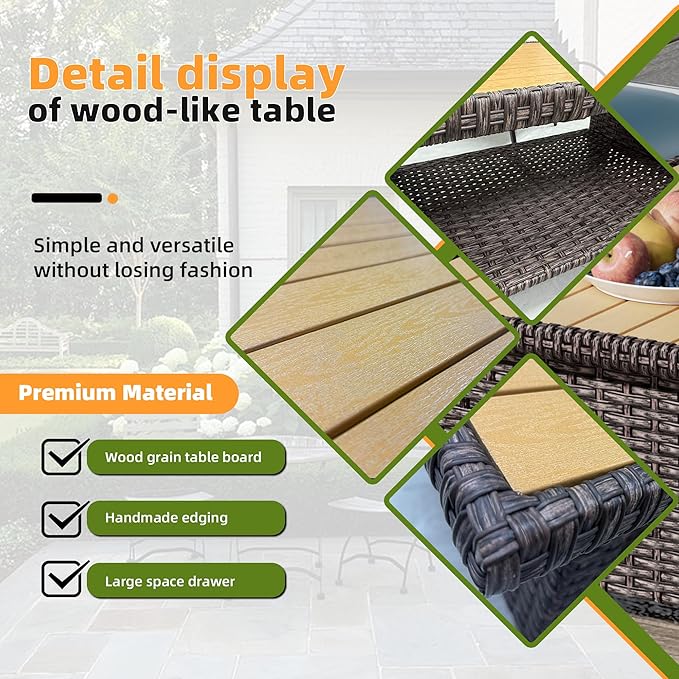 Outdoor Patio Sectional Sofa Set, 4-Piece Rattan Furniture, Patio Conversation Sets with Fire Pit, Swivel Sofa, Seats 2, Dark Grey