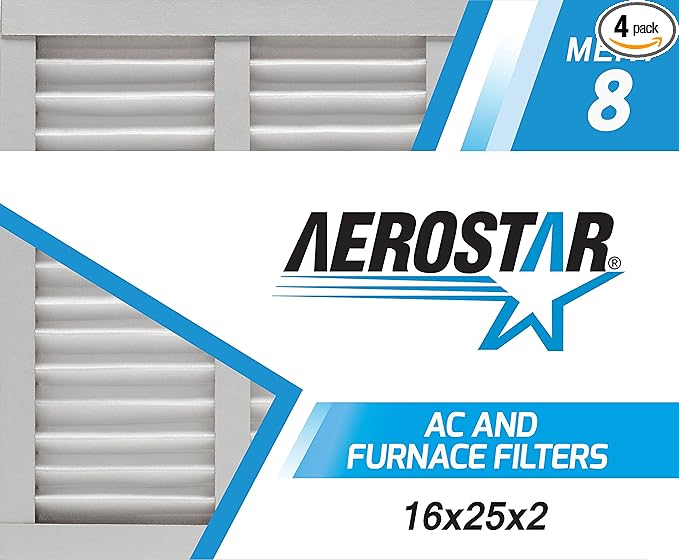Aerostar 16x25x2 MERV 8, Pleated Air Filter, 16x25x2, Box of 4, Made in the USA