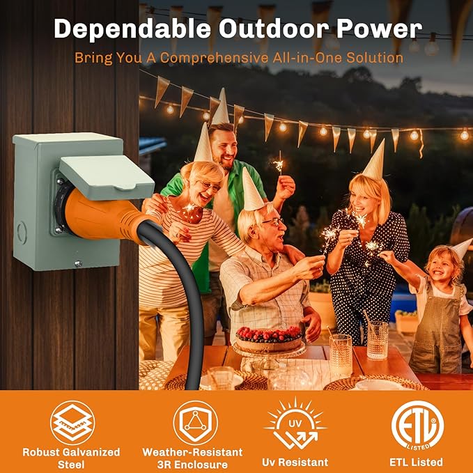 WELLUCK 50 Amp Generator Inlet Box - NEMA SS2-50P Power Inlet Box for 3R 3-Prong Generator Cord, 125/250V, 12500W Weatherproof Outdoor 50a Power Inlet Box - ETL Listed, Best Partner in Emergencies