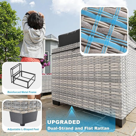 14-Piece Patio Furniture Set, Outdoor Sectional with Thick Cushions, Modular Patio Sofa, Dual-Strand Wicker Rattan, Rust-Resistant Frame, Backyard Furniture for Garden, Deck, Black