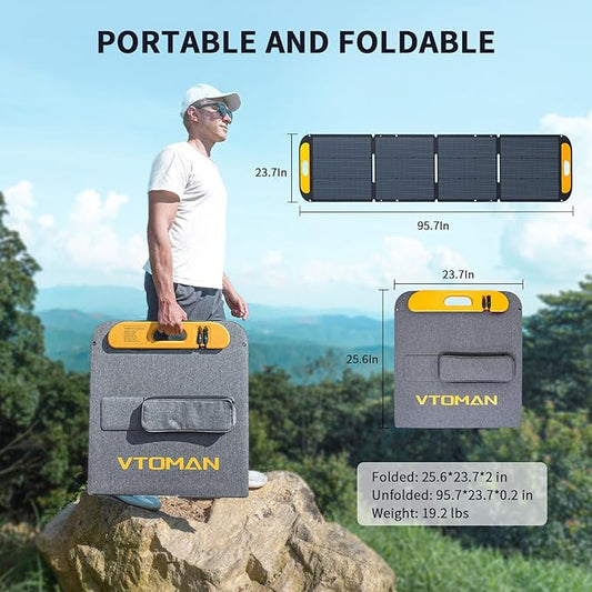 VTOMAN VS200 Portable Solar Panel for Power Station, 200W 19V Foldable Solar Panel w/Supporting Stand, High 23% Efficiency IP67 Waterproof Solar Panel Kit for Backyard Trip Off Grid System