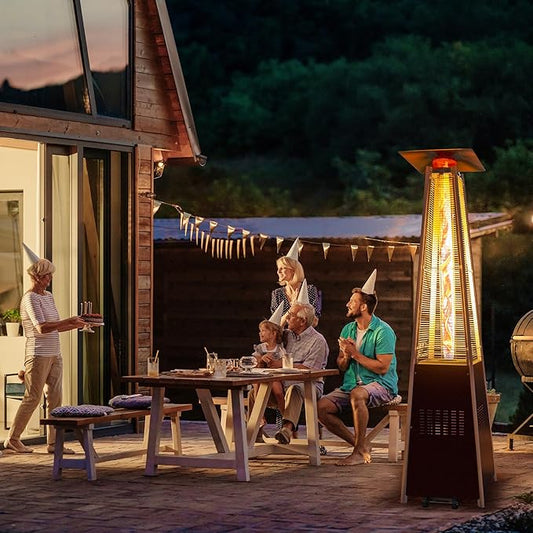 48,000 BTU Flame Pyramid Pool Heater With Cover, Triple Safety Protection Portable Patio Heater with Patio Cover, Warm Glass Tube with Durable Wheels-Brown