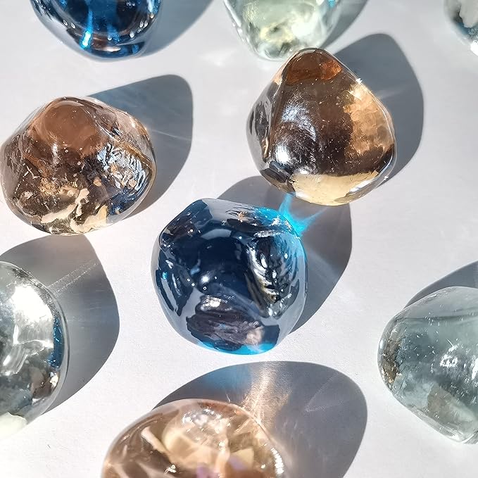 Fire Glass Diamond 1 Inch Fire Pit Glass Rocks for Propane or Gas Fire Pit (Gift Package) (20 Pounds, White/Pink Champagne/Margarita Azura Blue Blend)