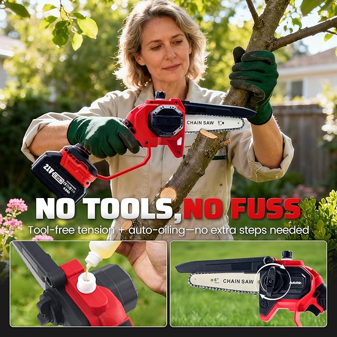 Autubin 6'' Cordless 2-in 1 Pole Saw Mini Chainsaw, Extendable Electric Pole Saw for Tree Trimming, Brushless Motor, Battery Operated with 2*4.0Ah Batteries&Charger, Extension Pole for 16 FT Max Reach