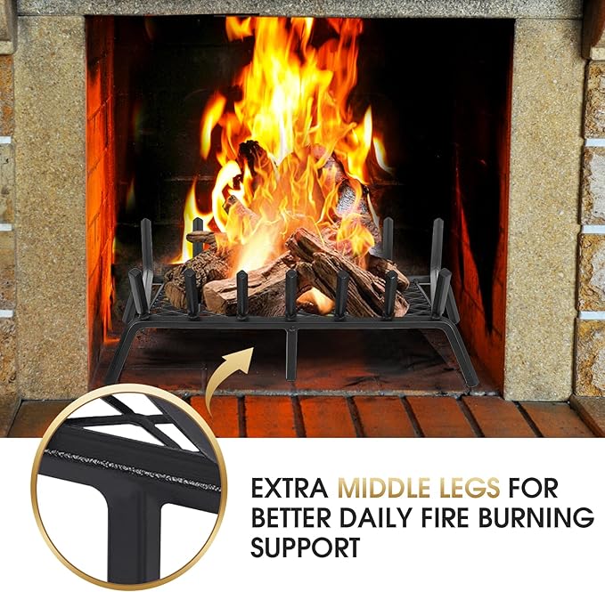 G GOOD GAIN Fireplace Grate with Ember Retainer, 26" Heavy Duty Steel Indoor, Chimney Hearth Wood Stove Rack Holder,1/2 Bar Fire Place Asseccories for Outdoor, Fire Pits, Camping.