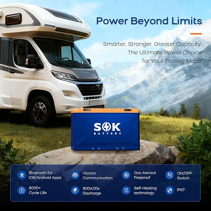SOK Battery 12V 314Ah LiFePO4 Battery Marine Grade Low-Temp Protection Power Outage, Built-in Heater, ABS Casing for RV or Solar Marine, Boat and Wind Off-grid Applications