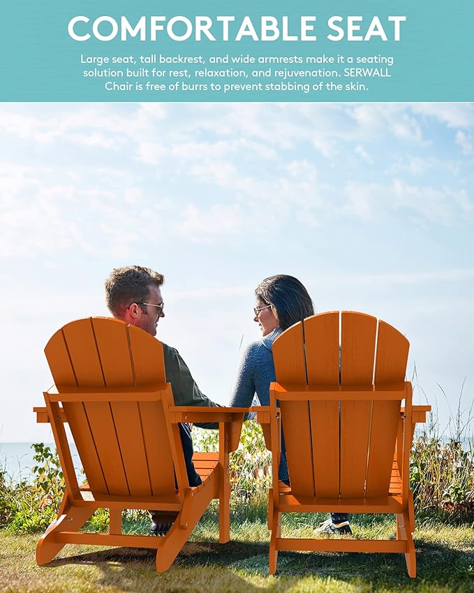 SERWALL Folding Adirondack Chair for Patio Garden Outdoors Heavy All-Weather Fire Pit Chairs - Orange