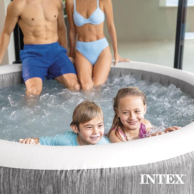 INTEX PureSpa Plus Greywood 6 Person Inflatable 85" Round Hot Tub Bubble Jet Spa and Easy Set Type S1 Replacement Filter Pump Cartridges (6 Pack)