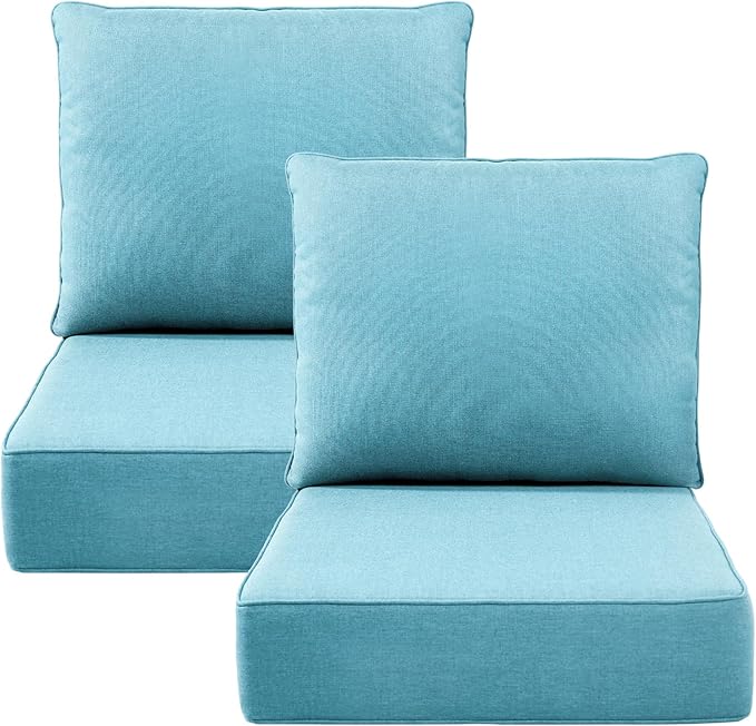 6" Thick Outdoor Cushions 24x24x6, 2-Set Deep Seat Patio Cushions with Removable Cover, Waterproof & Fade Resistant Replacement for Wicker Chair, Loveseat, Sofa - Teal