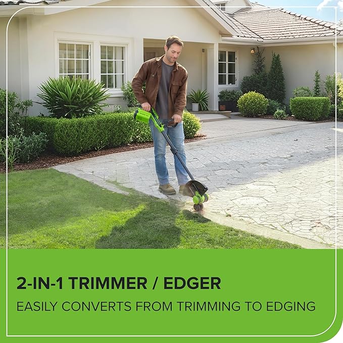 Greenworks 40V 13" 2-in-1 Cordless Trimmer/Edger w/ 20 Blades, Heavy Duty for Thick Weeds/Brush, Edges Fence/Sidewalk, Gas-Free Lightweight, Battery and Charger Not Included