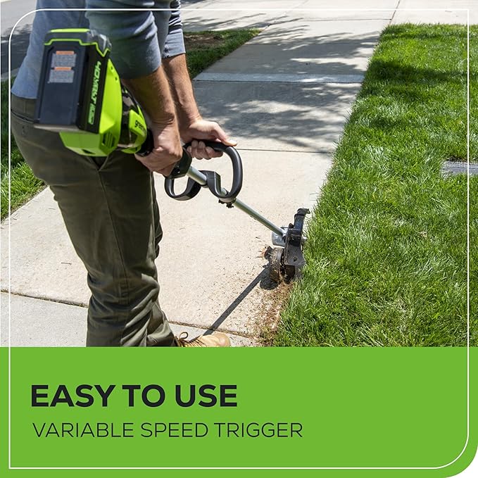Greenworks 40V 8" Brushless Cordless Edger with 4.0Ah Battery & Charger – Tool-Less Depth Adjustment, Lightweight Lawn Edging Tool, 4-Year Warranty