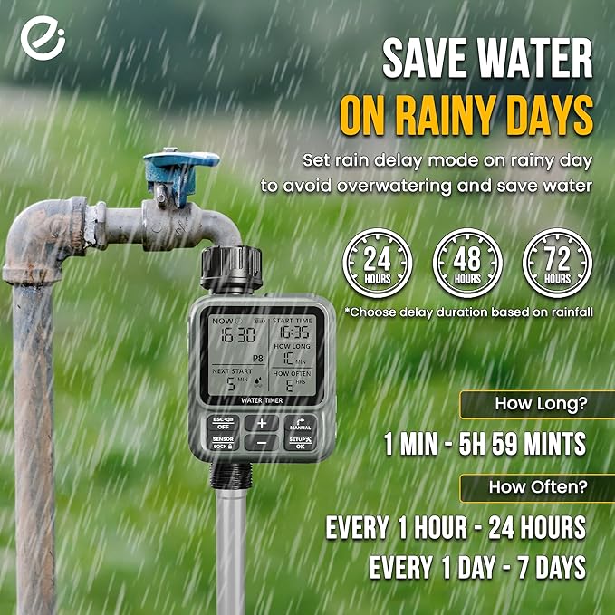 Water Timer for Garden Hose - Programmable Sprinkler Timer | Water Hose Timers with Automatic, Manual and Rain Delay Mode | Watering Timers for Garden, Lawns, Greenhouses, Backyard