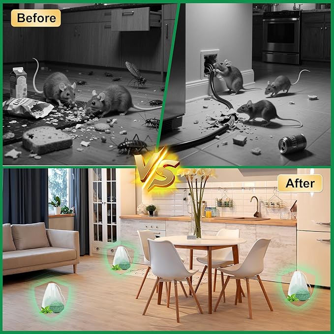 36 PCS Mouse Repellent for Outdoor, Natural Keep Rodent,Mice, Rat, Away Deterrent with Long-Lasting Protection for Home, Car, Garage, Safe for Family & Pets