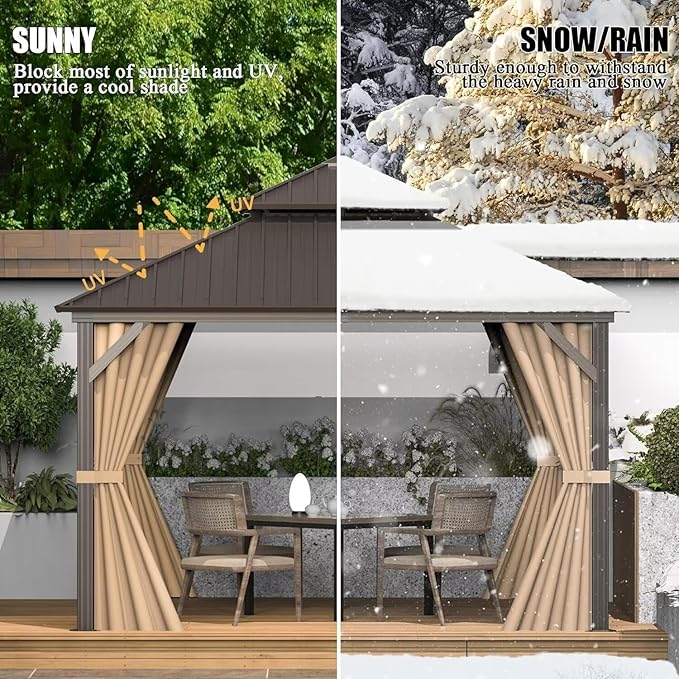 Domi 10'x10' Hardtop Gazebo Canopy,Outdoor Metal Gazebo with Galvanized Steel Double Roof,Curtain and Netting,Permanent Gazebos Pavilion for Patio Deck,Backyard