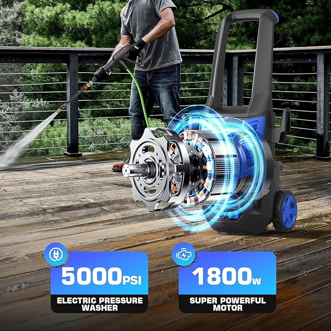 Professional Pressure Cleaner, Portable Power Washer with 4 QC Nozzles and Soap Bottle, Cleaner Machine for Cars/Home/Driveways/Patios/Decks/Fences, Blue