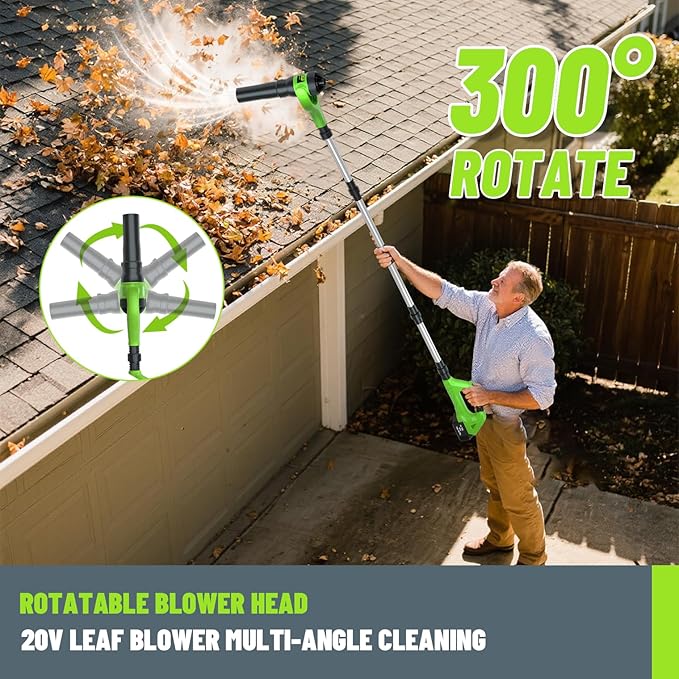 Leaf Blower Cordless,21V | 96" Electric Leaf Blower with 2 x 3.0Ah Batteries 3 Speed Modes 500CFM/180MPH Handheld Battery Powered Blower for Lawn Care Yard Patio Dust Snow Car Interior Garage Cleaning