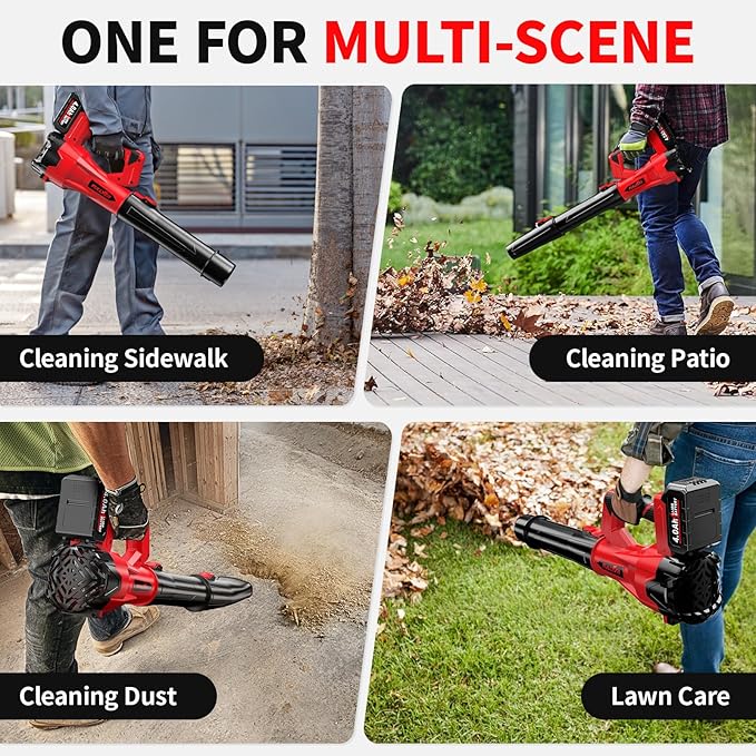 FULLYEA Cordless Leaf Blower, 6 Speed Modes, 500 CFM/150 MPH Leaf Blower Cordless with 3 Tubes & 2x4.0Ah Batteries, Battery Powered Leaf Blowers for Patio, Yard, Sidewalk, Garage Cleaning, Lawn Care