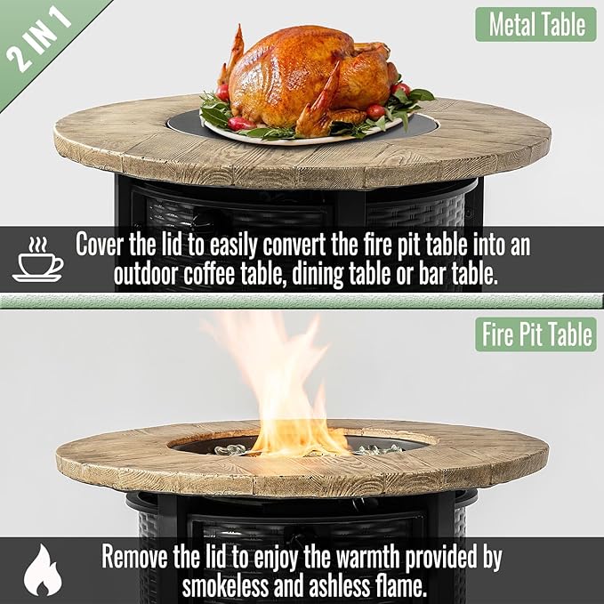 Propane Fire Pit Table, 30“ Firepits for Outside, Gas Fire Pit for Outside Patio, Propane Fire Table with Rain Cover, Rocks for Patio, Deck, 50000BTU, Tank Inside, Tank Not Included, Black