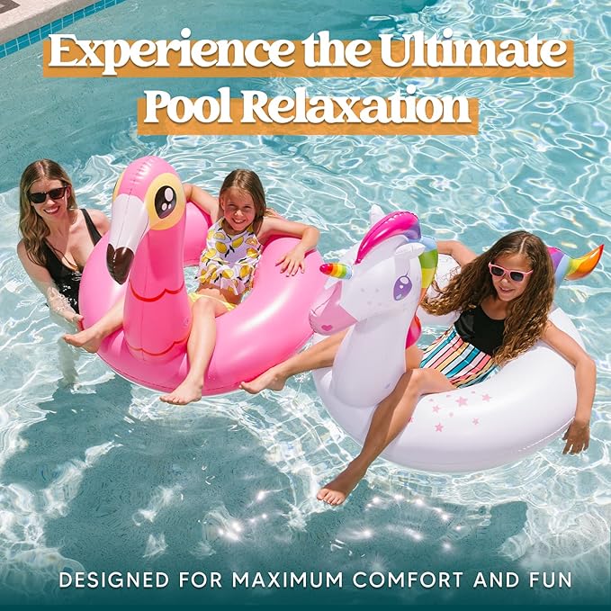 JOYIN 2-Pack Flamingo Unicorn Pool Float - Fun Floaties Inflatable Swimming Pool Tubes Toys Party Decorations, Summer Vacation Lake Beach Floaty Swim Rings Raft Lounger for Adults & Kids