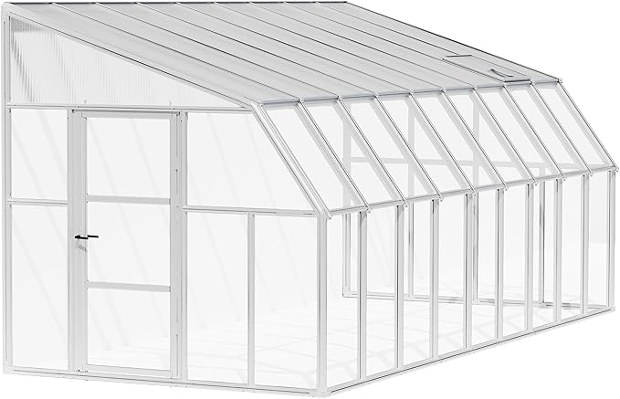 Palram Canopia Rion Sun Room 8 Ft. x 18 Ft. Solarium, Lean-to Greenhouse DIY Kit, Attach to House, Large Twin Wall Polycarbonate, 100% UV Protection for Porch, Patio Outdoors with Window Vent (White)
