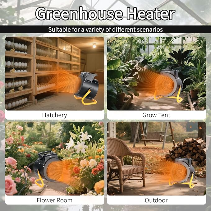 Greenhouse Heater with Digital Thermostat, 1500W Electric Outdoor Heater, Overheat Protection, Fast Heating, Waterproof for Grow Tent, Green House, Patio, Black
