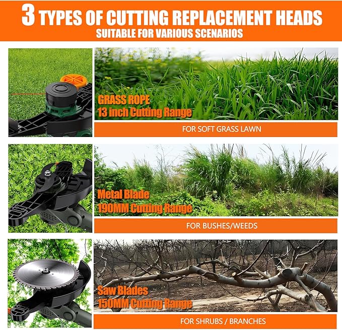 13-Inch String Trimmer Cordless,(2 x 21V 5.0Ah Batteries & Charger), Trimmer/Edger/Lawn Mower/Brush Cutter 4-in-1, Electric Weed Wacker with Auto Rope Spool Feed, 3 Cutting Methods/WEG21T