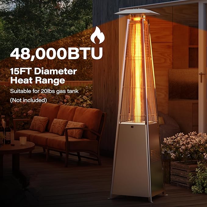 GLANC 48,000 BTU Pyramid Patio Heater with Cover & Wheels, Patio Heaters for Outdoor Use, 87" Quartz Glass Tube Outdoor Propane Heater for Deck Lawn Commercial, Triple Safety Protection
