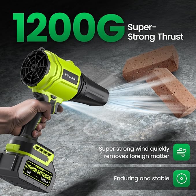 Cordless Leaf Blower, 980,000 RPM Handheld Leaf Blower with 2 X 4.0Ah Batteries & Charger, Lightweight Leaf Blowers for Patio Cleaning, Lawn Care, Leaves, Dust - Light Green