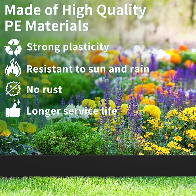 2 in x 100 Ft Garden Landscape Edging, No Dig Garden Edging Border Kit with Spikes for Flower Bed Lawn Yard Grass Black