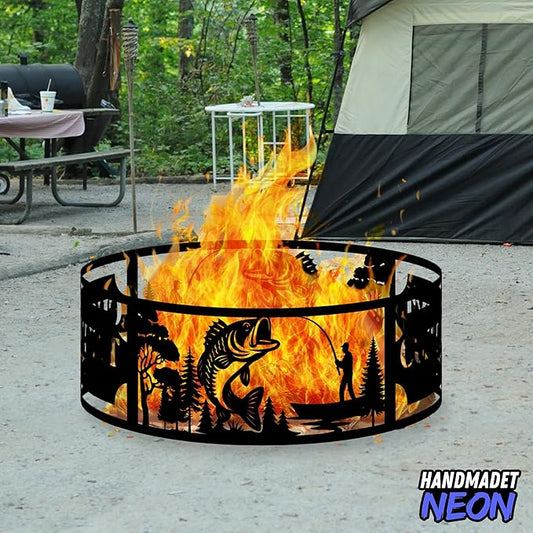Personalized Fishing Fire Pit Ring 360 Degree, Custom Outdoor Fisherman Round Firepit, Pits Gifts for Wood Burning, Fireplace, Camping Essentials, Bonfire, Raised Garden Bed