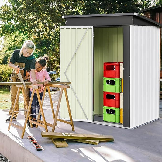 Furniwell 5x3 FT Outdoor Storage Shed, Metal Garden Sheds Outdoor Storage House with Single Lockable Door for Backyard Patio Lawn, White