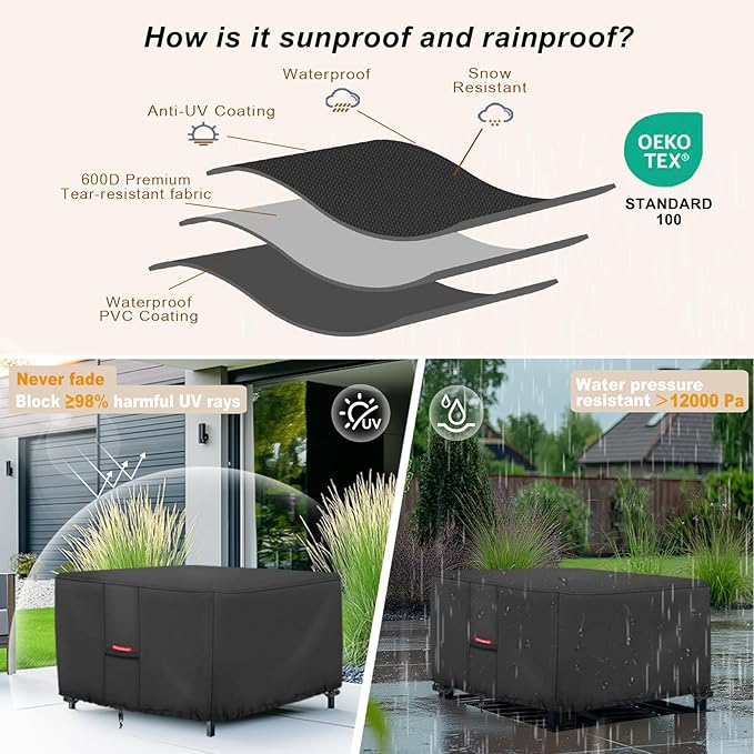 Porch Shield Fire Pit Cover - Waterproof 600D Heavy Duty Fade Resistant Square Patio Fire Pit Table Cover Black - 32 x 32 x 24 inch