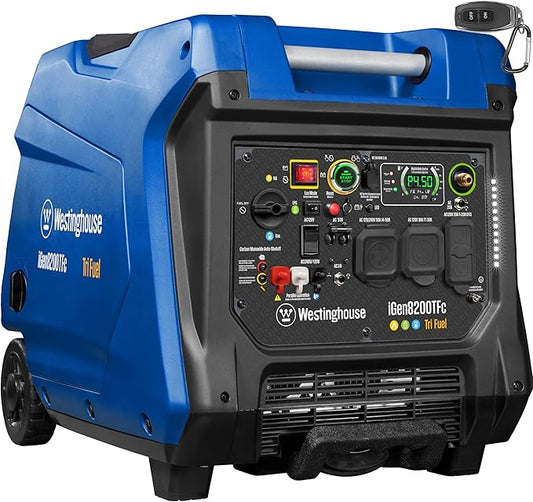 Westinghouse 8200 Peak Watt Tri-Fuel Portable Inverter Generator, Remote Electric Start, Transfer Switch Ready, Gas, Propane, Natural Gas, Low THD, Safe for Electronics, Parallel Capable, CO Sensor