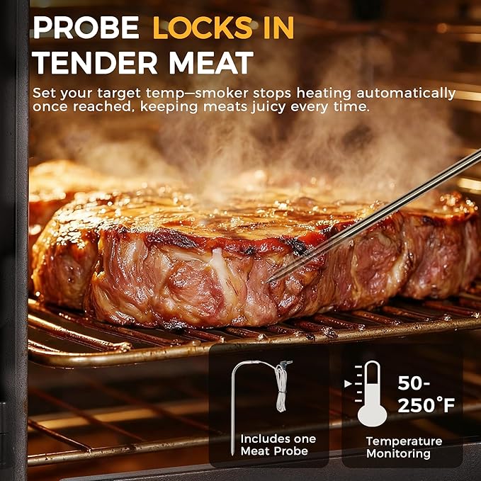 Electric Smoker with Cover, LED Display Build in Meat Probe Large Capacity BBQ Smokers, 4 Racks Smoke More with 633 sq in Cooking Area
