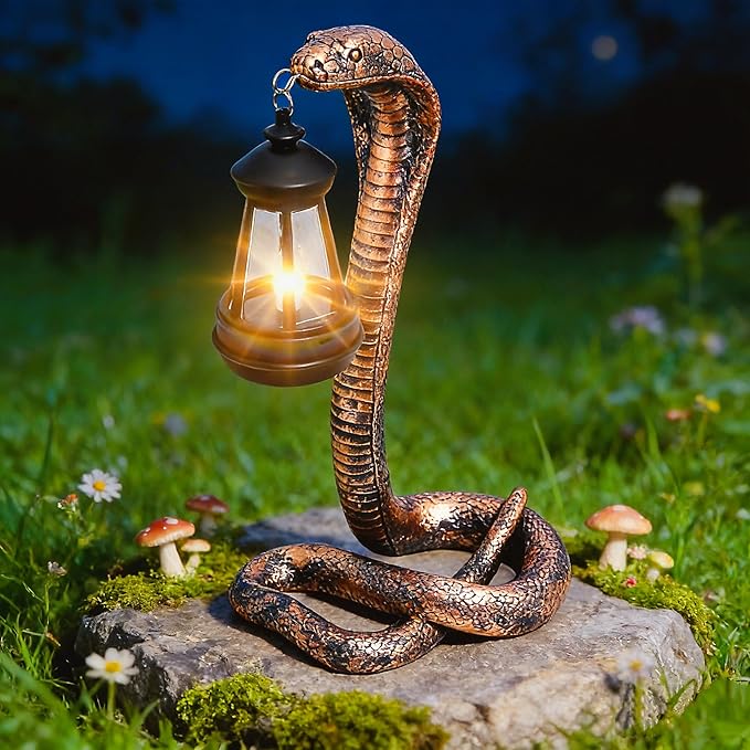 QZJDDZSW Solar Garden Outdoor Statues Snake with Solar Lights Outdoor Chrismtas Decorations - Lawn Decor Snake Statue for Patio, Balcony, Yard Ornament - Unique Housewarming Gifts（11.22" Brass Color