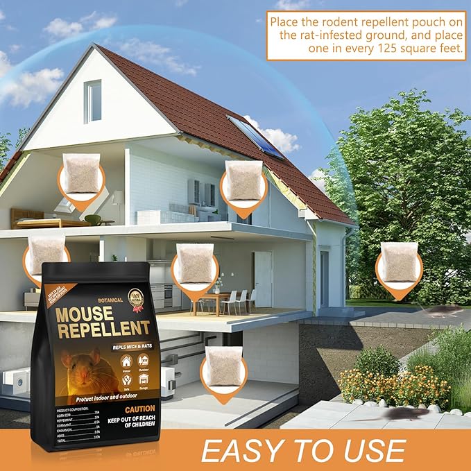 Mouse Repellent Pouches,12 Pack Natural Rodent Repellent for Indoor Use - Keeping Mice Out of Home, Car, Garage & Attic, Safe for Humans and Pets