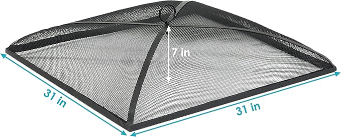 Sunnydaze Heavy-Duty Steel Mesh Fire Pit Spark Screen Cover - Outdoor Fire Pit Screen Cover - Square - Black - 31-Inch