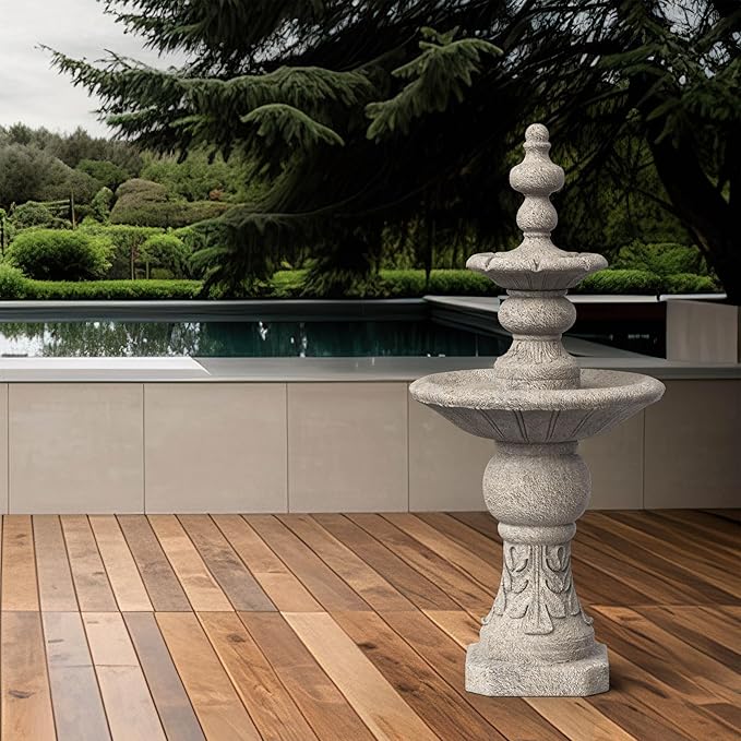 Teamson Home 52.56 in. Outdoor Two-Tier Water Fountain with Realistic ICY Stone Texture for Outdoor Living Spaces Creating a Calming Oasis for Gardens, Landscaping, Patios, Balconies, Lawns, Gray