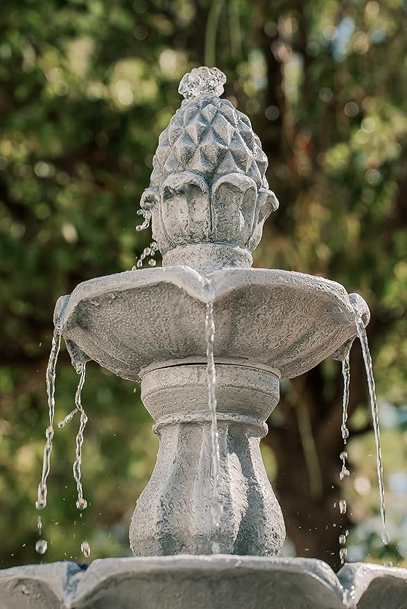 XBrand Outdoor Water Fountain 51 inch 3-Tier Garden Fountain with Pump, Weather Resistant Resin Patio & Yard Waterfall Feature - Grey