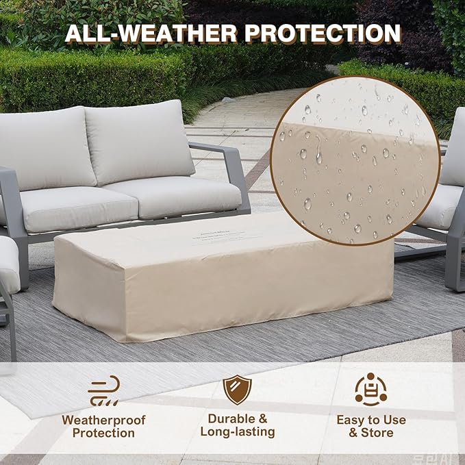 2-Piece Outdoor Propane Fire Pit Table Set – Premium Terrazzo-Like MgO Finish, 56-Inch Gas Fire Table with Glass Wind Guard for Patio, Garden & Backyard, Includes Rain Cover & Glass Beads