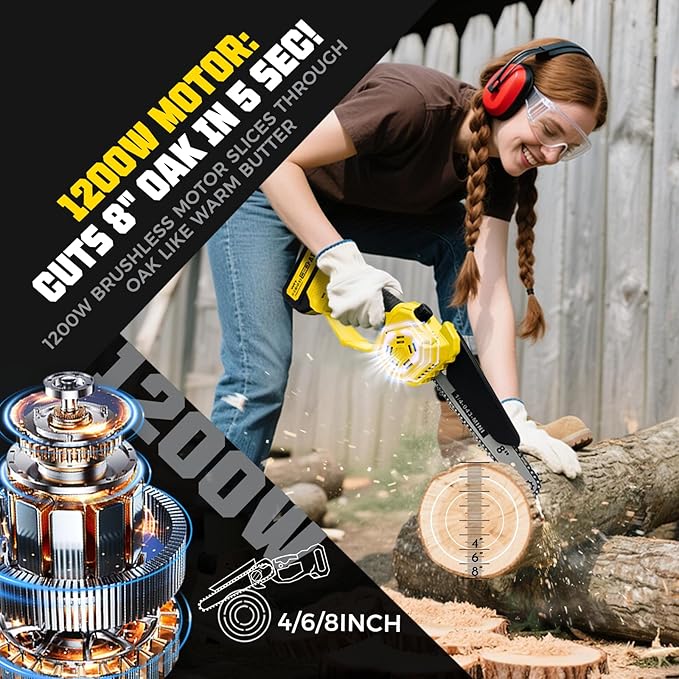 Brushless 2-IN-1 Cordless Pole Saw & Mini Chainsaw, 2× 21V 4.0Ah Battery Powered 8 Inch Chain,Max 16 Ft & Multi-Angle Electric Pole Saw for Tree Trimming, Christmas Gifts For Father,Husband,Men