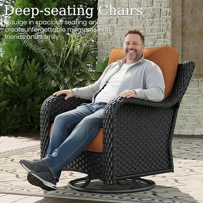 9 Piece Patio Furniture Set, All-Weather Wicker Outdoor Conversation Set with Swivel Rocking Chair and 6 Inch Thick Cushions