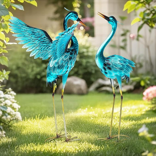 Ultym 36.75in Metal Heron Garden Statue Handmade Oversize Crane Sculptures with Stable Ground Stakes, Backyard Decoration, Metal Garden Art