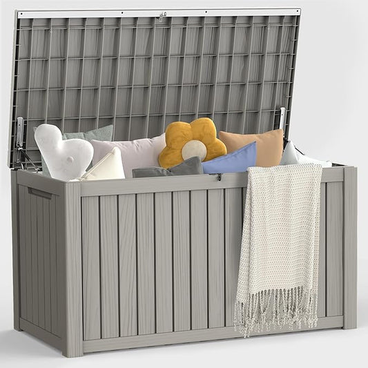 Outdoor Storage Box - Lockable Waterproof UV-Resistant Resin Deck Box for Patio Cushions, Pool Accessories (Grey, 180 Gallon)